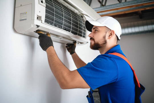 HVAC technician installing a mini split air conditioner in Tempe